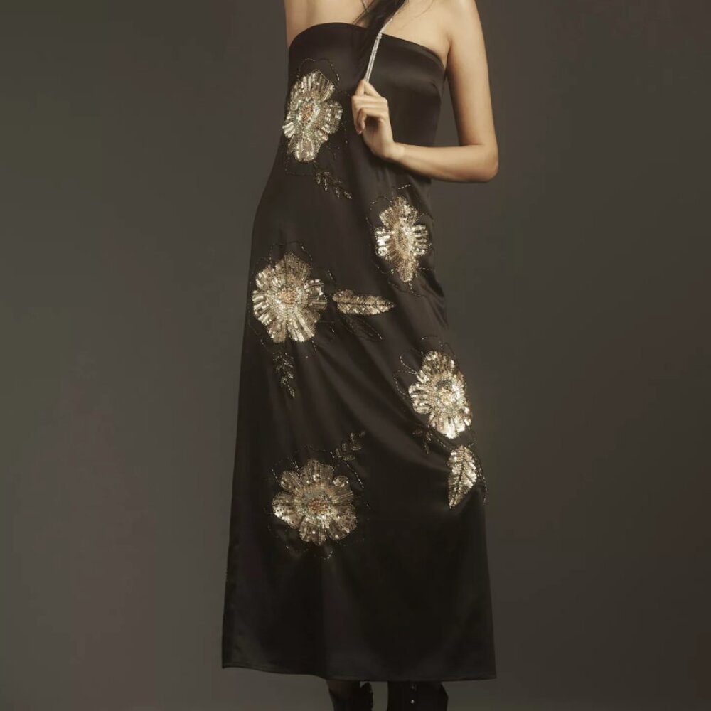 Anthropologie Let Me Be Strapless Embellished Midi Dress